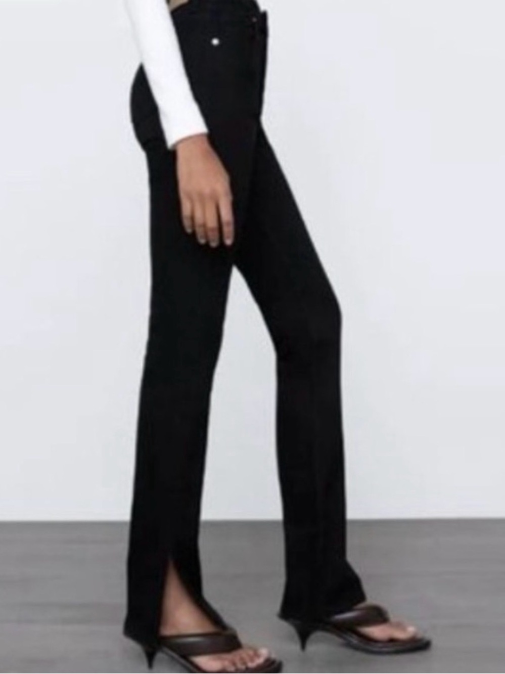 Zara Black High-Rise Flare Jeans with Front Slit